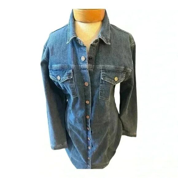 Women's Gap Tailored Denim jacket Dress long sleeve chunky blue cotton 1… - Picture 10 of 10